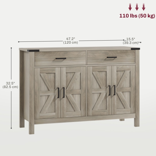 HOMCOM Sideboard Buffet Cabinet, 47" Kitchen Storage Cabinet with 2 Drawers and Adjustable Shelves, Farmhouse Sideboard for Living Room, Dining Room,