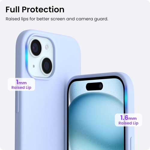 ORNARTO Compatible with iPhone 15 Plus Case 6.7", Slim Liquid Silicone 3 Layers Full Covered Soft Gel Rubber Case Protective Cover 6.7 inch-Baby Blue