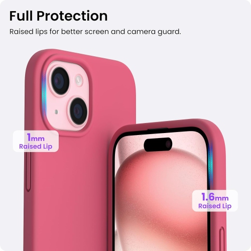 ORNARTO Compatible with iPhone 15 Plus Case 6.7", Slim Liquid Silicone 3 Layers Full Covered Soft Gel Rubber Case Protective Cover 6.7 inch-Peach