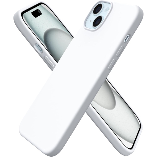 ORNARTO Compatible with iPhone 15 Plus Case 6.7", Slim Liquid Silicone 3 Layers Full Covered Soft Gel Rubber Case Protective Cover 6.7 inch-White