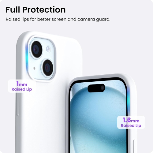 ORNARTO Compatible with iPhone 15 Plus Case 6.7", Slim Liquid Silicone 3 Layers Full Covered Soft Gel Rubber Case Protective Cover 6.7 inch-White