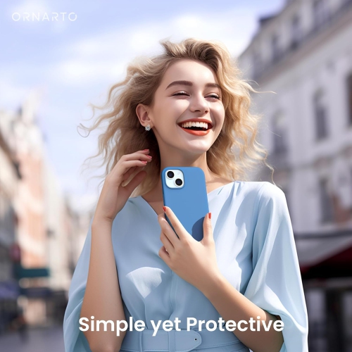 ORNARTO Compatible with iPhone 15 Plus Case 6.7", Slim Liquid Silicone 3 Layers Full Covered Soft Gel Rubber Case Protective Cover 6.7 inch-Blue