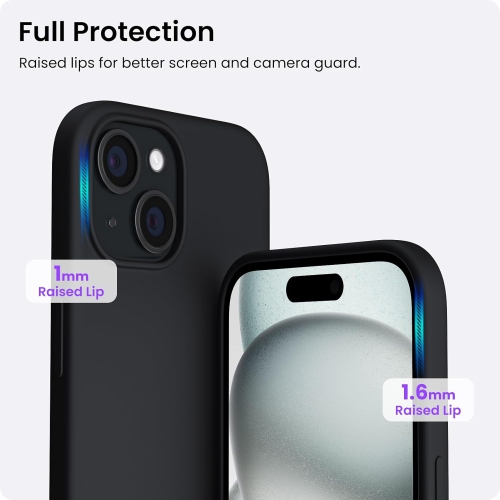 ORNARTO Compatible with iPhone 15 Plus Case 6.7", Slim Liquid Silicone 3 Layers Full Covered Soft Gel Rubber Case Protective Cover 6.7 inch-Black