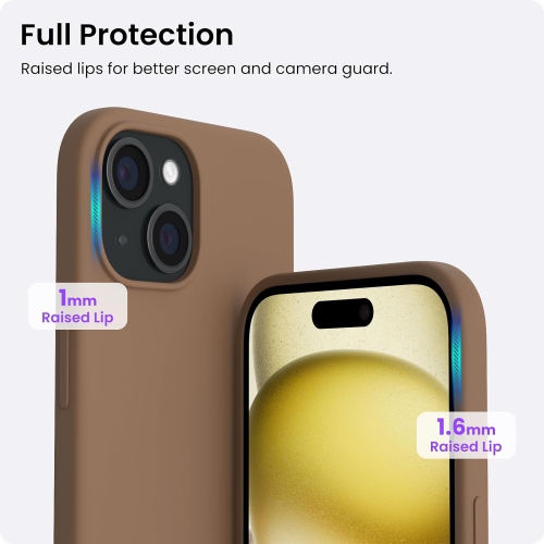 ORNARTO Compatible with iPhone 15 Plus Case 6.7", Slim Liquid Silicone 3 Layers Full Covered Soft Gel Rubber Case Protective Cover 6.7 inch-Brown