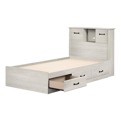 South Shore Storage Bed and Bookcase Headboard Set Winter Oak Ulysses