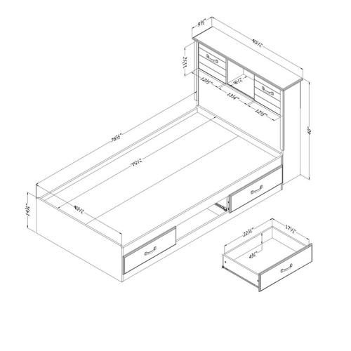 South Shore Storage Bed and Bookcase Headboard Set Blueberry Ulysses