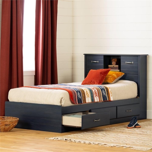 South Shore Storage Bed and Bookcase Headboard Set Blueberry Ulysses