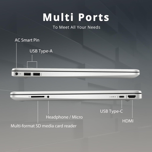 HP 15.6" FHD Laptop, AMD Ryzen 5-5500U Processor, 512GB PCIe SSD, 16GB RAM, AMD Radeon Graphics, HD Webcam, Wi-fi, Bluetooth, Windows 11, Silver,