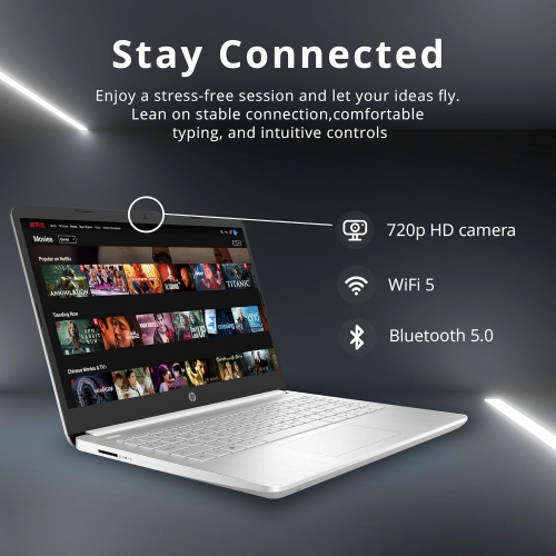 HP 14" FHD Lightweight Laptop, Intel Pentium Silver N6000, 64GB eMMC Storage, 4GB RAM, 720p Webcam, Intel UHD Graphics, Wi-Fi 5, Bluetooth, HD Audio,