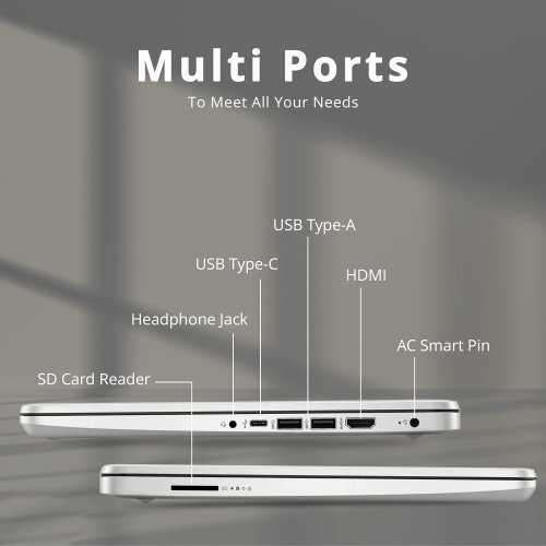 HP 14" FHD Lightweight Laptop, Intel Pentium Silver N6000, 64GB eMMC Storage, 4GB RAM, 720p Webcam, Intel UHD Graphics, Wi-Fi 5, Bluetooth, HD Audio,