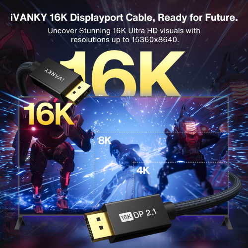 iVANKY 16K Displayport Cable 2.1 [VESA Certified], DP 2.1 Cable[16K@60Hz,8K@120Hz,4K@240Hz], Display Port 2.1 Cable Support HDR10,HDCP,DSC 1.2a,