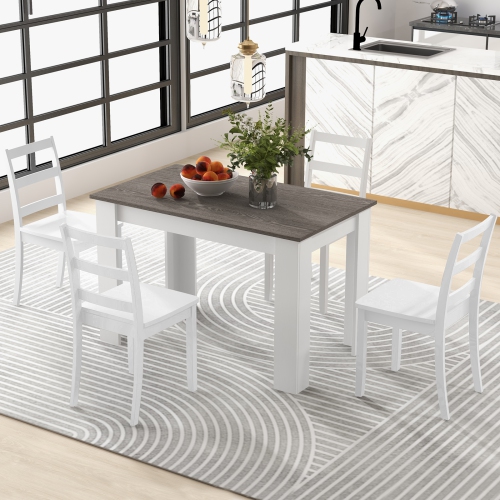 Costway 5 PCS Dining Set Modern Rectangle Table & 4 Rubber Wood Chairs Kitchen Breakfast