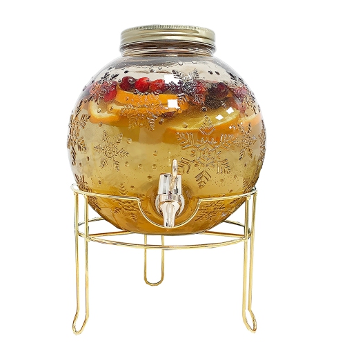 JS GOURMET  - Glass Christmas Drink Dispenser With Tap, 5.7 Liter Capacity
