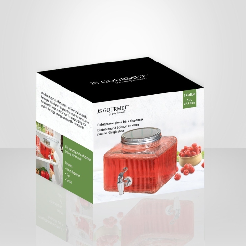 JS Gourmet - Glass Beverage Dispenser with Tap for Fridge, 3.7 Liter Capacity