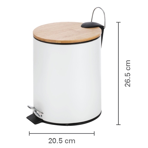 Jessar - Pedal Bin with Bamboo Lid, 5 Liter Capacity, White