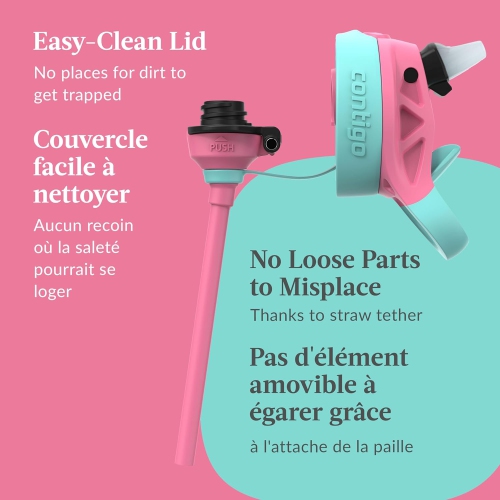 Contigo - bouteille d'eau pour enfants, couvercle antifuite, capacité 591&nbsp;ml, rose