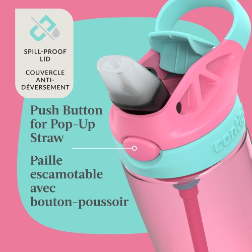 Contigo - bouteille d'eau pour enfants, couvercle antifuite, capacité 591&nbsp;ml, rose