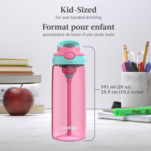 Contigo - bouteille d'eau pour enfants, couvercle antifuite, capacité 591&nbsp;ml, rose