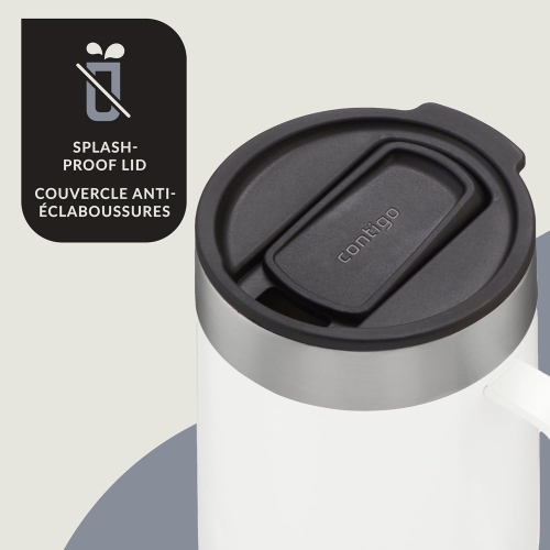 Contigo – tasse de voyage isotherme en acier inoxydable, couvercle résistant aux éclaboussures, capacité 414 ml, blanc