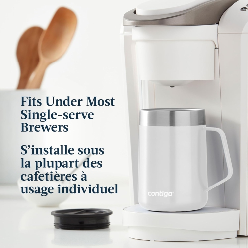 Contigo – tasse de voyage isotherme en acier inoxydable, couvercle résistant aux éclaboussures, capacité 414 ml, blanc