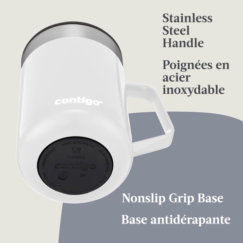 Contigo – tasse de voyage isotherme en acier inoxydable, couvercle résistant aux éclaboussures, capacité 414 ml, blanc