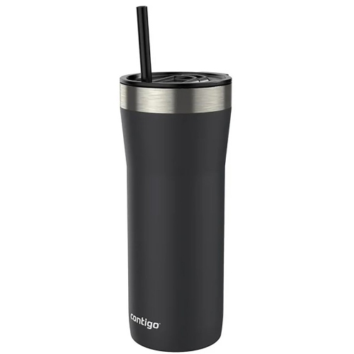 Image 1 de 2.. Contigo – gobelet isotherme en acier inoxydable avec couvercle résistant aux éclaboussures et paille, capacité 946&nbsp;ml, noir