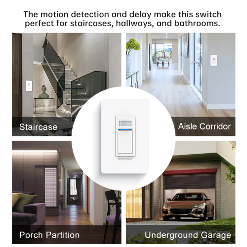 WENHOME 3 Way Smart Wi-Fi Motion Detection, WiFi Light switch works with Alexa and Google Assistant, No Hub required, White