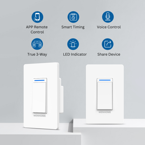 WENHOME 3-Way Smart Light Switch, Neutral Wire and 2.4 GHZ WiFi Required, Remote and voice control, Works with Alexa and Google Home, No Hub