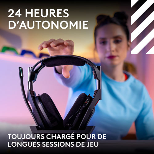 Casque de jeu sans fil A50 LIGHTSPEED de Logitech avec station d'accueil - Noir