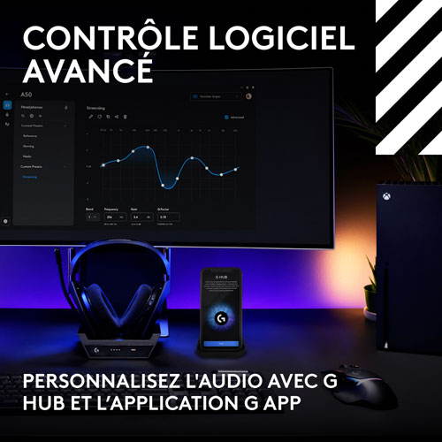 Casque de jeu sans fil A50 LIGHTSPEED de Logitech avec station d'accueil - Noir