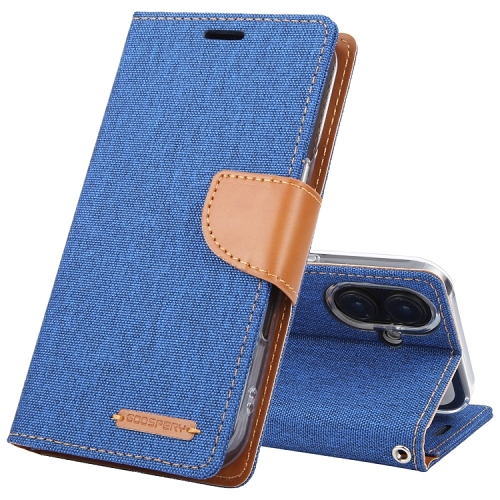 GOOSPERY  Topsave Canvas Card Holder Fabric Folio Wallet Flip Case for Iphone 16 (6.1) In Blue