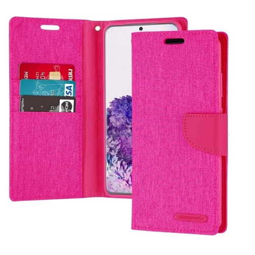 GOOSPERY  Topsave Canvas Card Holder Fabric Folio Wallet Flip Case for Iphone 16 (6.1) In Pink