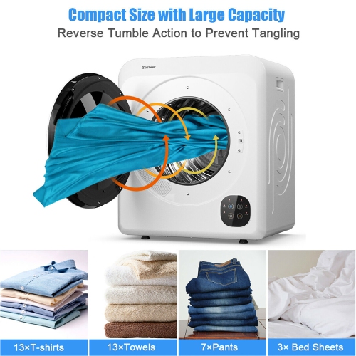 Costway – sèche-linge électrique portatif 1700&nbsp;W, capacité 13,2&nbsp;lb sécheuse à chargement frontal compacte Tumble, panneau de commande