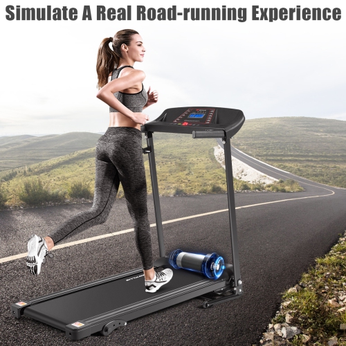 Goplus Folding Treadmill, Electric Motorized Fitness Exercise Running Machine with 12 Preset Programs, Heart Sensor and Moving Wheels Manual Incline