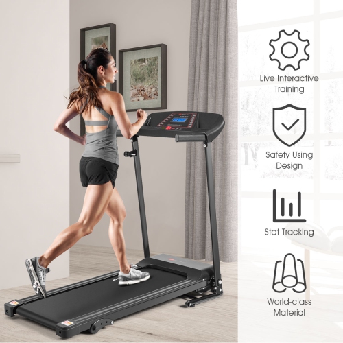 Goplus Folding Treadmill, Electric Motorized Fitness Exercise Running Machine with 12 Preset Programs, Heart Sensor and Moving Wheels Manual Incline
