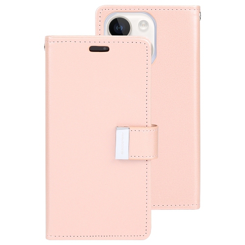 TopSave Goospery Rich MAX(5) Card Slot Leather Folio Wallet Flip Case For iPhone 16 Pro, Rose Gold