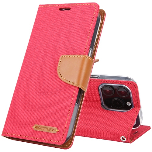 GOOSPERY  Topsave Canvas Card Holder Fabric Folio Wallet Flip Case for Iphone 16 Pro (6.3") In Red