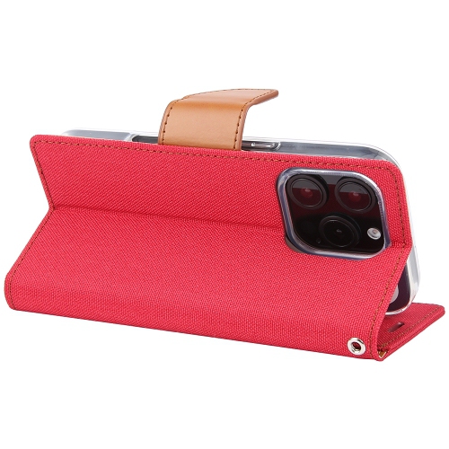 TopSave Goospery CANVAS Card Holder Fabric Folio Wallet Flip Case For iPhone 16 Pro, Red