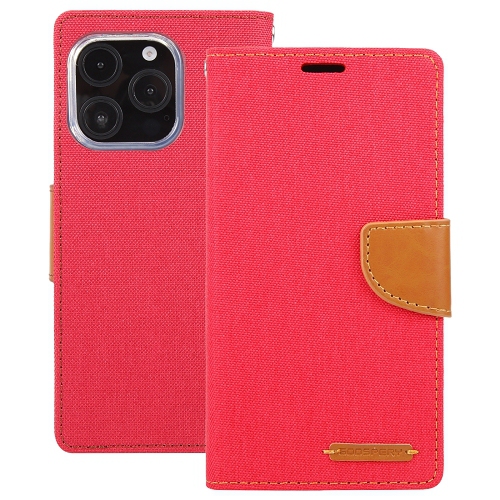 TopSave Goospery CANVAS Card Holder Fabric Folio Wallet Flip Case For iPhone 16 Pro, Red