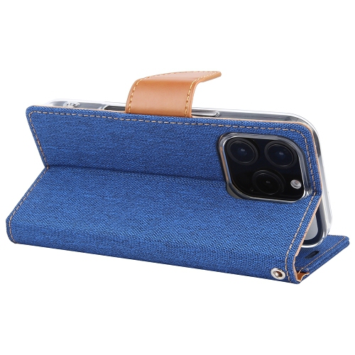 TopSave Goospery CANVAS Card Holder Fabric Folio Wallet Flip Case For iPhone 16 Pro, Blue
