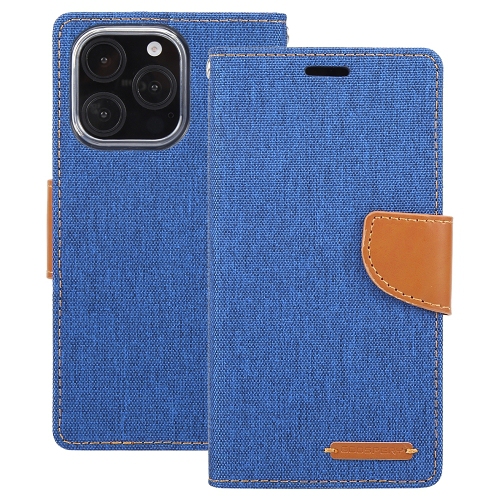 TopSave Goospery CANVAS Card Holder Fabric Folio Wallet Flip Case For iPhone 16 Pro, Blue