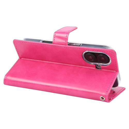 TopSave Goospery Bluemoon Card Slot w/Magnetic Clip Leather Folio Wallet Flip For iPhone 16 Plus, Hot Pink