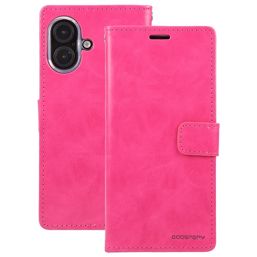 TopSave Goospery Bluemoon Card Slot w/Magnetic Clip Leather Folio Wallet Flip For iPhone 16 Plus, Hot Pink