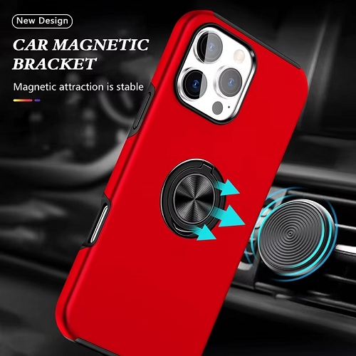 TopSave "Hidden Series" Solid Color PC Back Combine w/Inner Black TPU Bumper Kickstand Armor Case For iPhone 16 Pro, Red