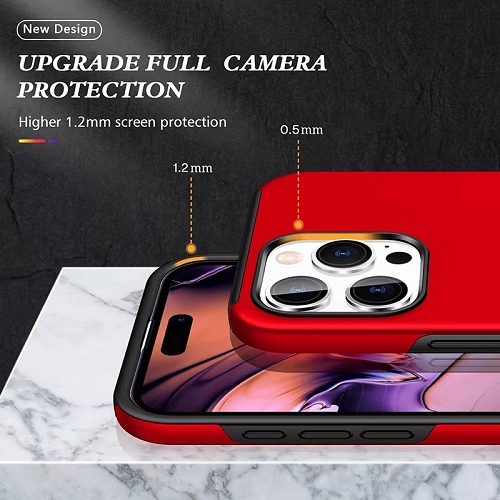 TopSave "Hidden Series" Solid Color PC Back Combine w/Inner Black TPU Bumper Kickstand Armor Case For iPhone 16 Pro, Red