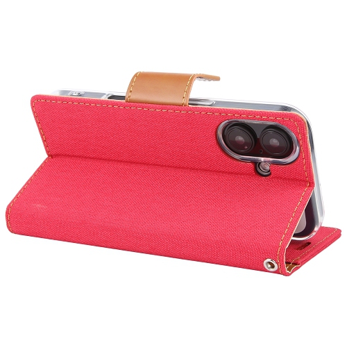 TopSave Goospery CANVAS Card Holder Fabric Folio Wallet Flip Case For iPhone 16, Red