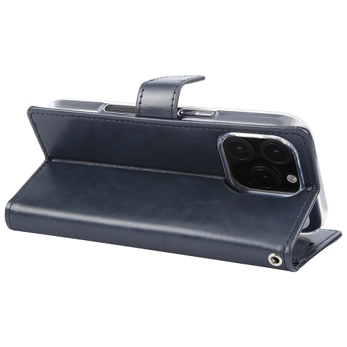 TopSave Goospery Bluemoon Card Slot w/Magnetic Clip Leather Folio Wallet Flip For iPhone 16 Pro, Navy Blue