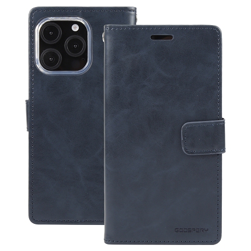TopSave Goospery Bluemoon Card Slot w/Magnetic Clip Leather Folio Wallet Flip For iPhone 16 Pro, Navy Blue