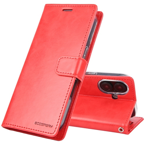 GOOSPERY  Topsave Bluemoon Card Slot W/magnetic Clip Leather Folio Wallet Flip for Iphone 16 (6.1) In Red