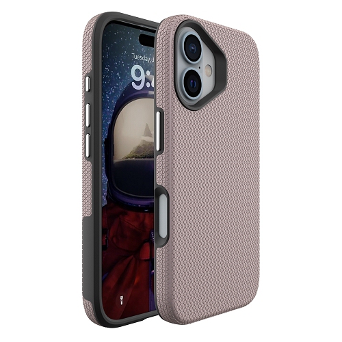 TopSave Triangle Pattern PC Back+Inner TPU Dual Layer Hybrid Case For iPhone 16 Plus, Rose Gold